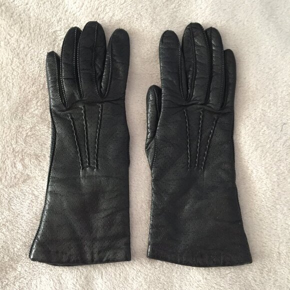 Black leather gloves sz 6.5 - Picture 1 of 9